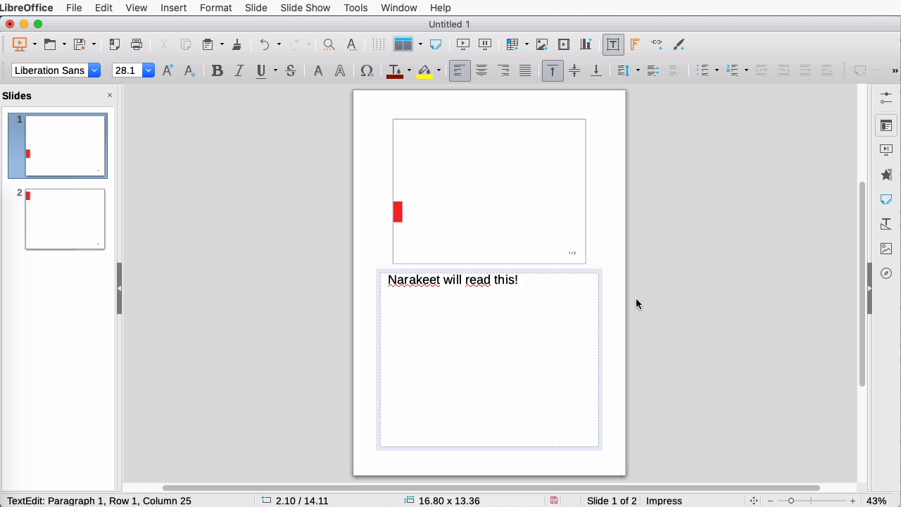Libre Office presenter notes panel Libre Office presenter notes panel