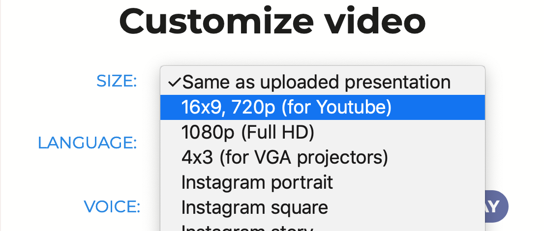select video size