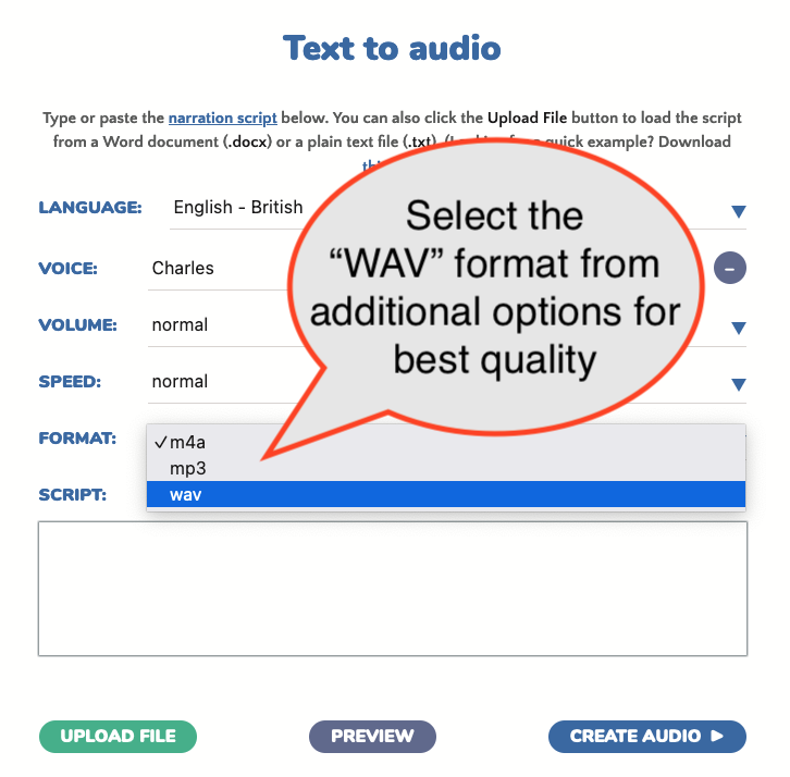 how to make a text to speech audio file