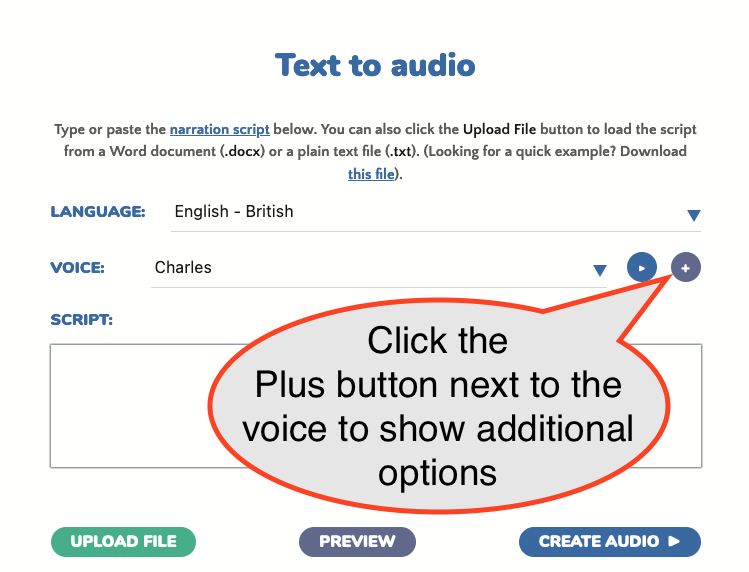 speech to text upload audio