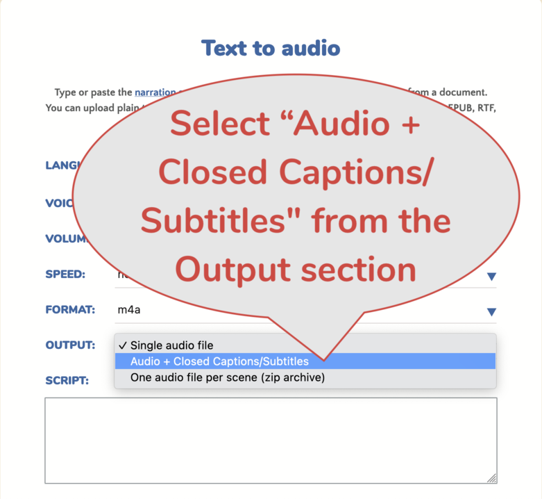 Select subtitles from the output dropdown