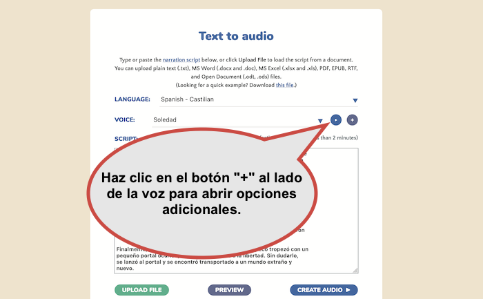 Selecciona MP3 desde la caja de formato para crear archivos de texto a voz MP3.