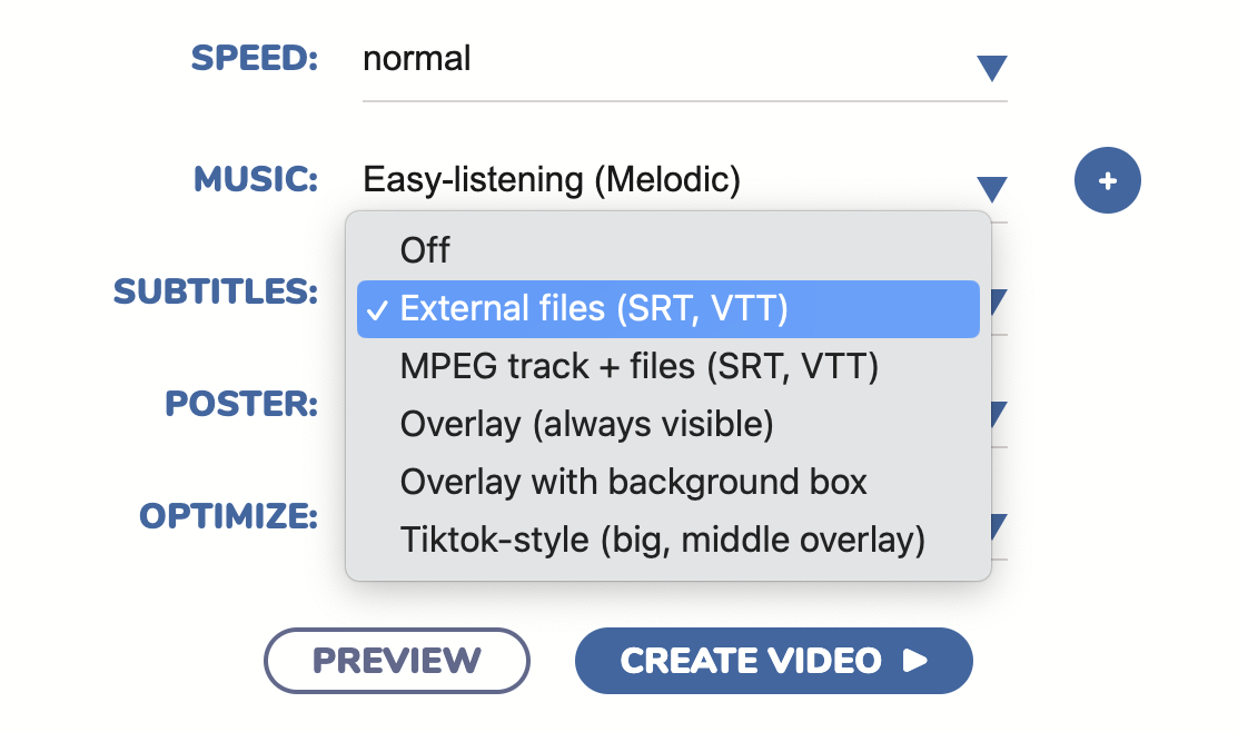 add subtitles to video settings