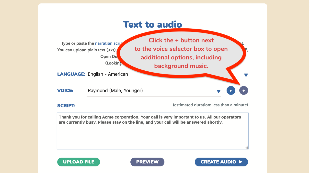 Open additional options to set background audio