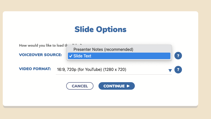 Select slide text or presenter notes as voiceover source Select slide text or presenter notes as voiceover source