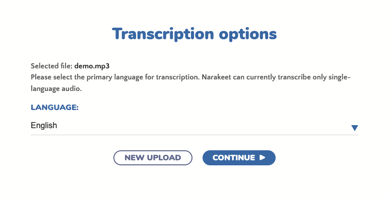 Select the transcription language