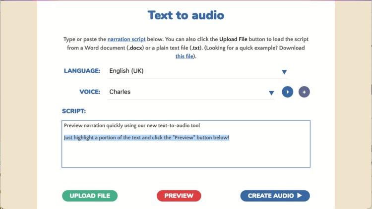Edit text-to-speech script directly with Narakeet